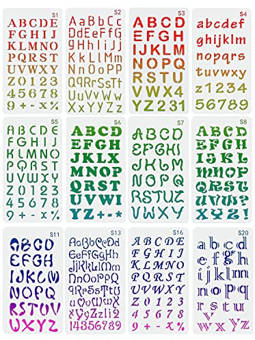JIASI&JIESY 12 Pezzi Stencil Lettere Alfabeto in Plastica, Piccole e Grandi Numeri, per Pittura, Riutilizzabile, Scrapbooking e Progetti Artistici