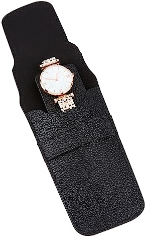 AHANDMAKER Schwarze Uhrentasche, einzelnes Uhrenetui aus Voll-PU-Leder, tragbare Reise-Uhrengehäuse mit Dichtung, Uhrenaufbewahrung für Uhren-Organizer, Unisex, 14 x 8 cm
