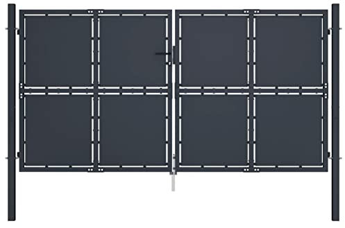 Festnight Doppeltor Gartentor 300 x 175 cm Doppelflügeltore Metall Gartentür Zauntor Gartentor Zauntür Hoftor Tür Tor Gartenpforte Gartentür mit Schloss und Schlüsseln-Anthrazit-300 x 175 cm