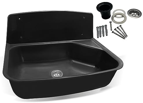 kör4u Ausgussbecken schwarz, aus Kunststoff, 52,6 x 36,7 x 34,2 cm, für Keller, Waschküche, Garten, Spülbecken, inkl. Ablaufgarnitur (Ausgussbecken schwarz)