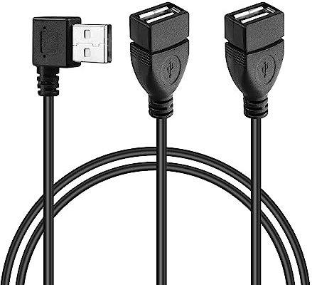 GINTOOYUN USB A 2.0 Y Splitter Extension Cable，90 Degree Angle Male to Dual Female Connector Cable for Car,Laptop,PC,Mobile Telephone,Printer/U-Disk etc 3.28FT（Left Angle(Left Angle)
