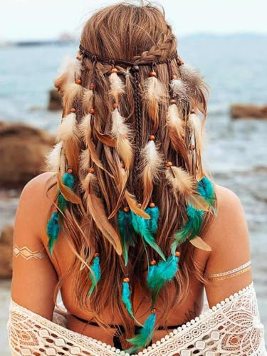 Zoestar Boho-Feder-Stirnband, indischer Stammes-Kopfschmuck, Federn, Quaste, Hippie-Kopfschmuck, Festival, Kostüm, Haarschmuck für Frauen und Mädchen (C)
