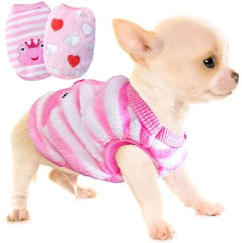 Lot de 2 Pulls pour Chien de Petite Taille - Vêtements d'hiver Chauds pour Chiens de très Petite Taille - Motif Grenouille - Amour