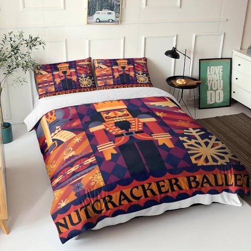 GIOSBR Nutcracker 3D Print Christmas New Year Duvet Cover Quilt Cover for Boys Girls Comforter Covers with Zipper Closure Soft Microfiber Bedding Set with Pillow Cases 3 Pieces King（220x240cm）