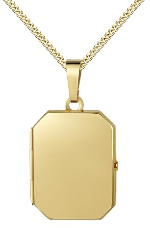 JEVELION Goldmedaillon Gold Medaillon Anhänger für 2 Bilder 333 Gold Bild Amulett rechteckig zum Öffnen für Damen mit Halskette und Schmuck-Etui Mit Kette - Kettenlänge 45 cm.