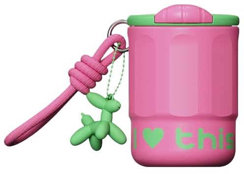 FYting Kaffeebecher to go,Thermotasse,400ml Cafe to go Becher mit Griff,Keramikbeschichtung,Innenausstattung aus Edelstahl, Auslaufsicherer eiskaffee becher to go,fur Geburtstagsgeschenk(Rosa)