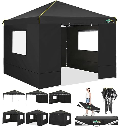 COBIZI Pavillon 3x3 Wasserdicht Stabil Faltpavillon 3x3 Profi mit 4 Seitenteilen Pop Up Pavillon Pavillon Faltbar UV-Schutz 50+ Partyzelt für Strand Hochzeit Camping（Schwarz）