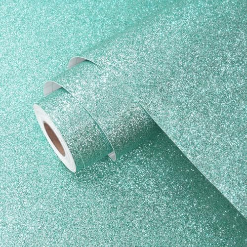 Yullpaper Papier Peint Paillettes Bleu Vert Adhesif pour Meuble Vinyle Mural Chambre Enfant Rouleau Decoratif Paillettes Vert Film Autocollant Armoire 40cm x 200cm
