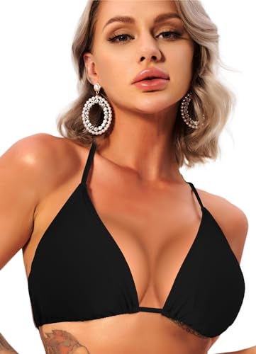 Navneet Halter String Triangle Bikini Top for Women Sexy Brazilian Swimsuit Bathing Suit Swim Top #1 Black,2XL Plus Size