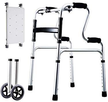 YAsao Gehgestell, leichtes, zusammenklappbares Gehgestell, Aluminium, höhenverstellbar, Gehgestell mit Rädern und Sitz, Gehhilfe, Gehhilfe (Gehgestell + Sitz + Räder)