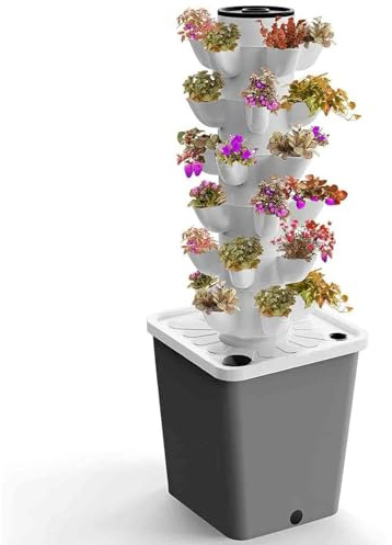 Hydroponics Tower Growing System, DIY Hydroponics Farm Equipment Aeroponic for Indoor Herbs, Garden Hydroponic Growing System Vertical Tower with Pump and Movable Water Tank
