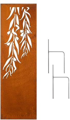 D&L Lasertec Edelrost Sichtschutzwand Metall Ranke oben 160x50 cm inklusive Bodenanker