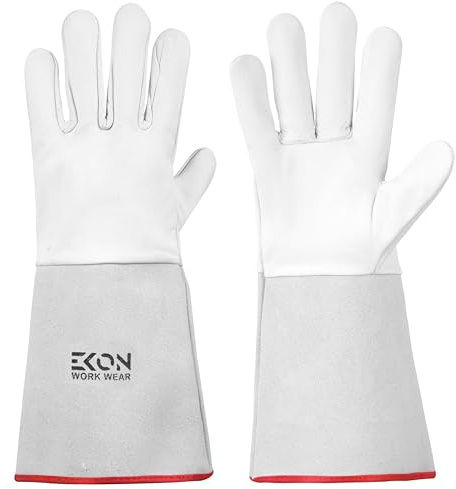 Ekon Tig Welding Gloves Made From Soft Grain Leather Leather Welding Gloves TIG Welding Protective Gloves For Welding, Gardening, BBQ, Metal Work Gauntlets (X-Large 5 Pairs)
