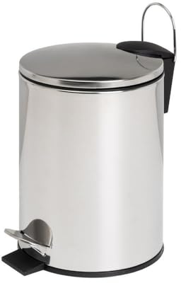 Papelera de baño de Pedal Redonda de 3 litros de Acero Inoxidable Plateado | Cuerpo de metal cromado. Cubo interior extraíble de propileno negro con asa. Ideal para baños y habitaciones pequeñas