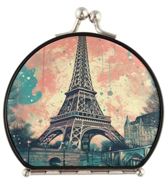 NYYYTTTEU Aquarell Alter Turm Makeup Kleiner Spiegel für Handtaschen,Faltbar Kompaktspiegel Tragbarer Klappspiegel Taschenspiegel für Reisen