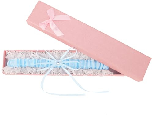 GOZINA Liga Azul Boda, Regalo Nupcial, Ligas de Boda para Novias Liga de Encaje Blanco Lazo Azul Accesorios de Novia para Fiesta, Compromiso, Despedida de Soltera (Azul - Blanco)