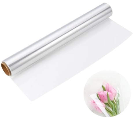 Senken Cellophan Geschenkpapier Rolle, 40CM x 30M Transparent, Klarsichtfolie, 2.2 Mil Lebensmittelpapier Folienrolle zum Einwickeln von Geschenkkörben, Blumenfolie, Kunst