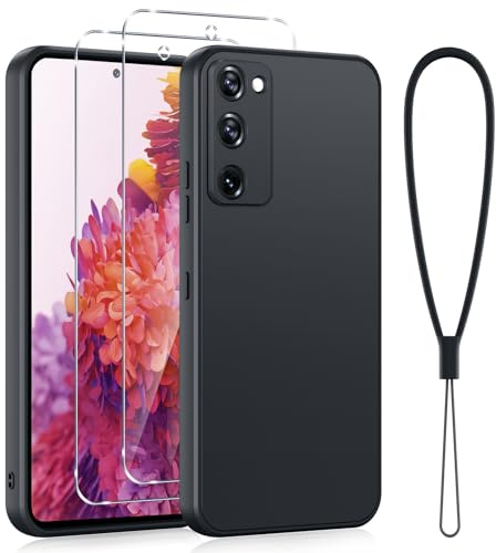 Viojrlra Hülle für Samsung Galaxy S20 FE 5G Handyhülle mit 2 Stück Schutzfolie, Flüssig Silikon Case Ultra Dünn Microfiber Kameraschutz, Stoßfest Kratzfest Anti-Fingerabdruck für S20 FE Hülle(Schwarz)