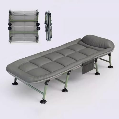 Campingbett Klappbar mit Matratze Atmungsaktiv und Schweißabsorbierend, Leichtes Feldbett Klappbar 6-stufig Verstellbare Rückenlehne, für Outdoor, Garten, Camping, Indoor(65x190CM)