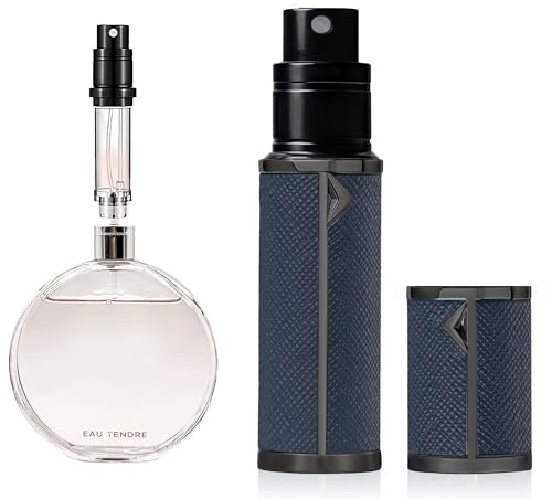 muilsae AB00DB 5ml Parfümzerstäuber nachfüllbar, Leder-Design – Reise Parfüm Zerstäuber mit Bodenfüllung ohne Trichter, auslaufsichere Sprühflasche für Handtasche, Business & Reisen (Tiefblau)
