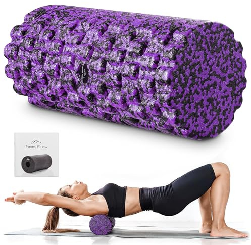 EVEREST FITNESS Rodillo Foam Roller 33 cm - Rodillo Masaje Muscular con Textura 3D de Dureza Media - Con Libro de Ejercicios y Bolsa de Transporte - Rulo Masaje Muscular Pilates