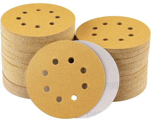 Sruhrak 100 Pezzi Dischi Abrasivi 125mm, Grana 80 | Adesivo in Nylon Carta Vetrata Abrasiva Levigatrice Fogli, Carta Abrasivi a 8 fori per Levigatura,Spolveratura