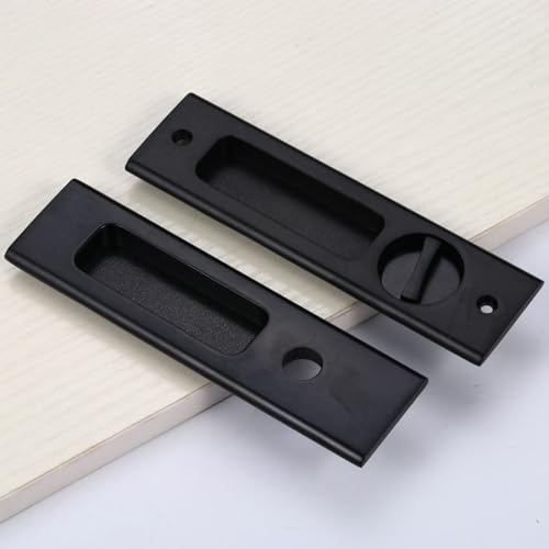 Hoconnie Pocket Door Handle Sliding Door Lock Pocket Door Lock Invisible Recessed Door Handle 160mm No Key (Black)