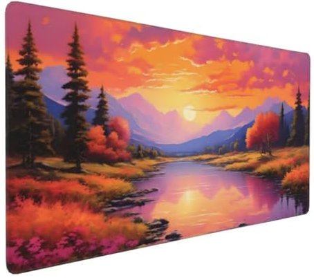 Sunset Lake Mauspad 700 X 300 X 4 mm Verlängertes großes Mauspad Schreibtischauflage, genähte Kanten Mauspad, abwaschbar, rutschfeste Gummibasis, Gaming-Mauspad, für Erwachsene, MacBook, Laptop K877