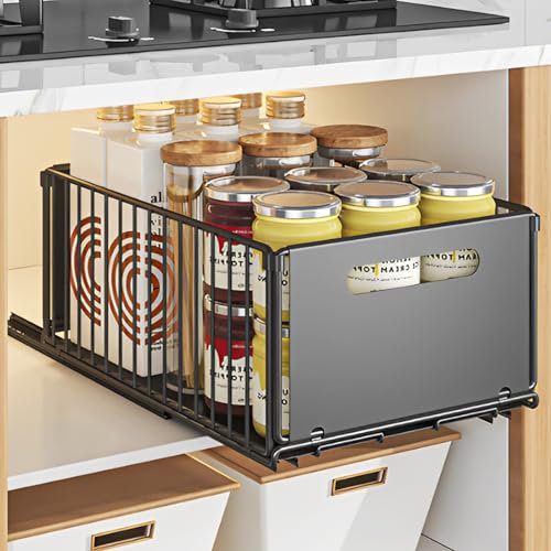 YAYODS Teleskopschublade 37,5x24,5x19CM, Metall Slide Out Drawer Küche mit Kleber, Auszug Küchenschrank Organizer Ausziehbar Schublade, Schrank Schubladen Ausziehbar, Pull Out Cabinet Organizer Drawer