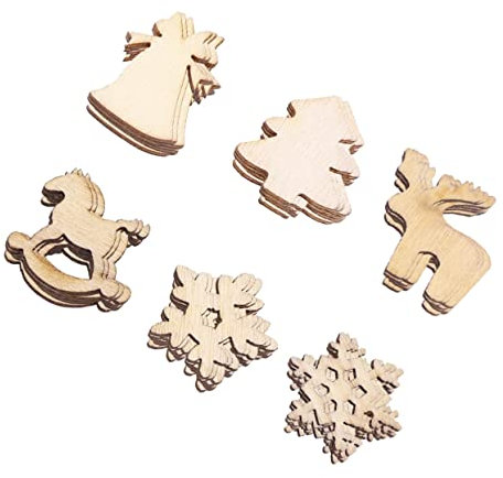 TOKIDNY 200stücke Weihnachtsdeko Holzanhänger Mini Diy Schneeflocken Rentier Baum Glocke Holzverzierungen Für Basteln Familienprojekte Christbaumschmuck Mix