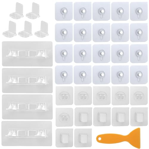 Ganchos para cuadros autoadhesivos, 35 unidades, transparentes ganchos adhesivos para colgar imágenes, clavos adhesivos para pared, sin taladrar, clavo adhesivo para marcos de fotos, tornillos