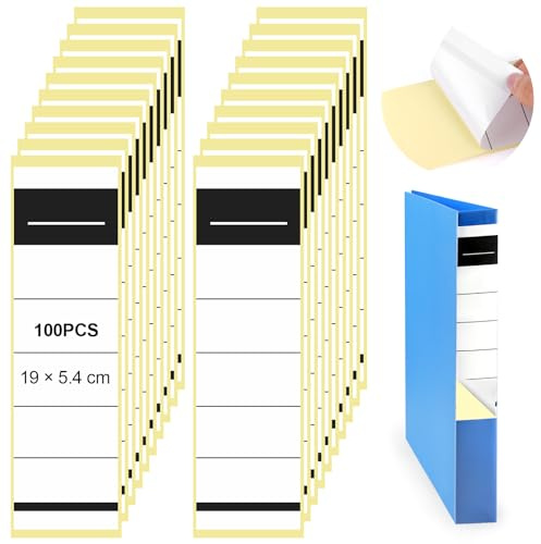Ordnerrücken Selbstklebend, 100pcs, 19x5,4cm, beschriftbar für Büro&Archiv | Ordner Etiketten Aufkleber für 5cm schmale Ordner.Beschriftbar,ideal für Büro,Bibliothek & Archivierung.Sauber&ordentlich