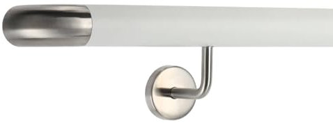TIBU Pasamanos de aluminio blanco 30-600 cm para escaleras soporte de acero inoxidable en ángulo, longitud 80 cm con 2 soportes y arco para pared