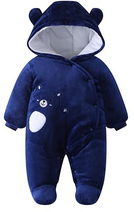 Baby sparkdräkt med huva fleece snödräkt tecknad jumpsuit höst vinter kläder för 0-12 månader