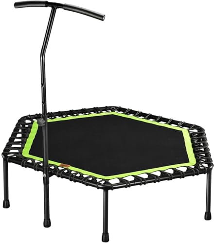TXLEAPEY 48 Silent Mini Trampolin mit verstellbarem Griff Bar Fitness Indoor Trampolin Bungee Rebounder Jumping Trainer Workout(Green)