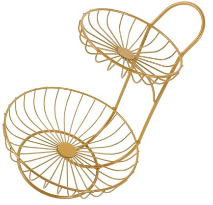 TOPPERFUN Cesta de Frutas Moderna de 2 Niveles de Hierro Dorado, Bandeja Decorativa para Mesa de Comedor y Salón, Ahorra Espacio y Es Fácil de Limpiar