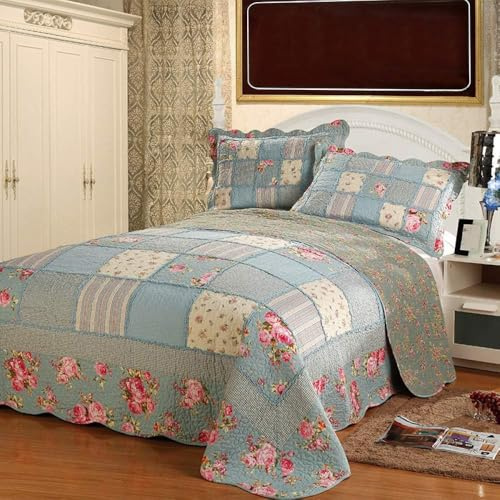 Colcha De Patchwork Colcha Acolchada De 3 Piezas Bordada Juego De Mantas Edredón Colchada Vintage Colcha De Patchwork Incluye 1 Colcha 2 Almohadas, N, 230X250CM
