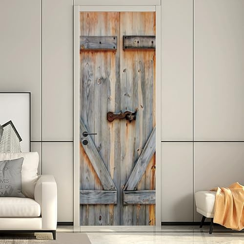 Türaufkleber 3D 90x200 cm Rustikales altes Garagentor aus Holz Türtapete Selbstklebend Türposter PVC Türfolie Poster Fototapete Wandbild DIY Entfernbar Aufkleber Wasserdichte Tapete