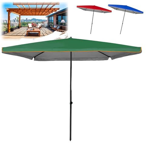 Grande ombrellone rettangolare da 3 x 3 m, per esterni, protezione UV per giardino, spiaggia e piscina, colore verde, design elegante e durevole