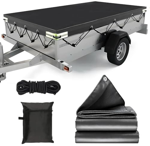 Telone per Rimorchio, Afenau 210x115x10cm Telo per Rimorchio Auto con 8M Corda, 420D Oxford, Telone Copri Rimorchio, Telone Piatto Impermeabile per Auto E Rimorchi, Nero