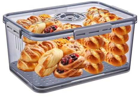 Fegtrtyoa Time-Recording Bread Keeper with Lid, 10L Airtight Loaf Bread Storage Container Bread Box for for Kitchen Counter