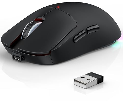 Azmall 3-Modus Kabellose Gaming Maus (BT5.3/2.4GHz/USB-C) – 8000 DPI, 7 Programmierbare Tasten, RGB, Jiggler Modus, 600mAh Akku, Ergonomisch, Leise, Für Büro & Gaming (Schwarz, Büro- und Gaming-Maus)