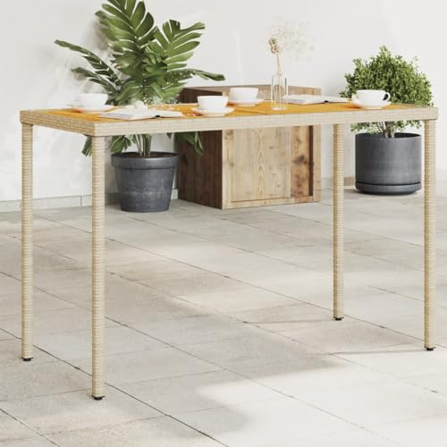 HaoChrymec Gartentisch mit Akazienholz-Platte 115 x 54 x 74 cm, PE-Rattan und pulverbeschichteter Stahl, Wetterfest, Loungetisch Outdoor, Beistelltisch Garten, Balkon Tisch
