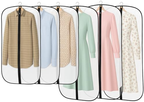 6 Pack Garment Bags 60 x 120cm/3pcs + 60 x 100cm/3pcs, PEVA Translucent Clothes Covers, Garment Covers, Dress Organizer Bags Used To Protect Shirts, Winter Coats, Jackets, Evening Dresses