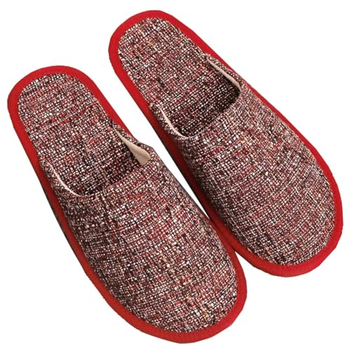 Linne Tofflor För Kvinnor Och Män Andningsbart Mjuk Gummisula Platta Skor För Sovrummet Halkskyddade Tofflor För Inomhus- Och Utomhusbruk(Burgundy,EUR38-39)
