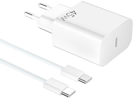 YISH 45W Cargador USB C Carga Rrapida：GAN PD3.0 Enchufe Tipo C Cargador Movil Carga Rapida Adaptador Cabezal USBC Compatible con Teléfono Inteligente 17/16/15 Pro MAX/S25/S24/S23 con 1M 60W Cable