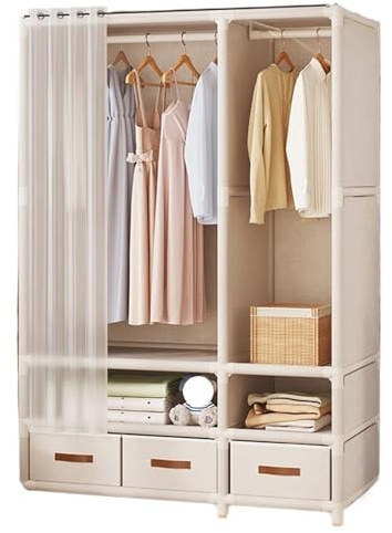 FonHNDG Kanvasskåp sovrum, garderob bärbar förvaringsaggregat montering, stor kapacitet, canvasskåp enkel montering (single with drawers)