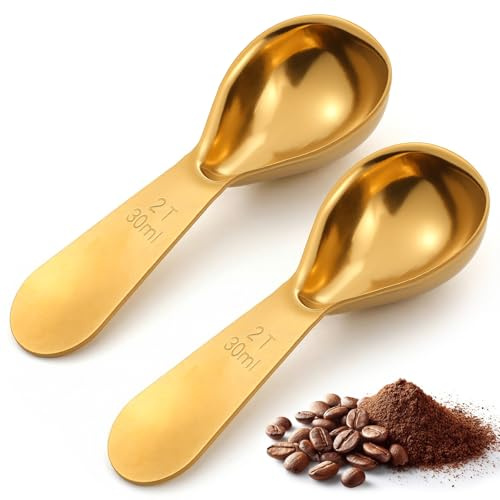 2 PCS Metal Stainless Steel Coffee Scoop Set, 2 Tablespoons Measuring Spoons Ergonomic Measuring Spoon Short Handle Tablespoon Durable Tablespoon Easy to Use and Clean for Ground Coffee Sugar Cereal