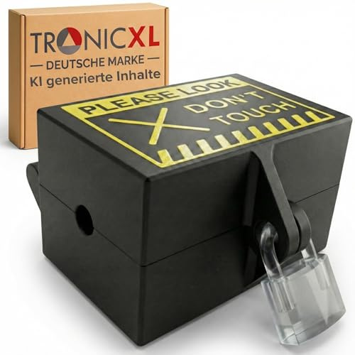 Steckerschloss Waschmaschine I Made in Germany I Steckersafe Sicherheitsbox passend für Schukostecker & Eurostecker Schutz vor unberechtigtem Zugriff TV Trockner Küche (Schwarz Gelb nur BOX)