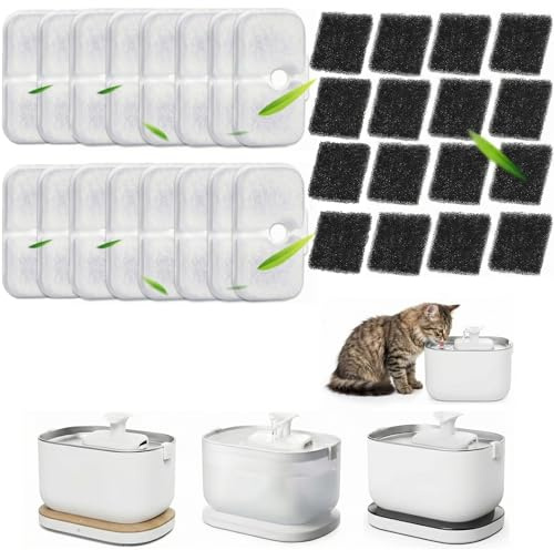 16+16 Stück Katzenbrunnen Filter Dockstream Trinkbrunnen | für Katze PLWF005/PLWF105/PLWF115, 16 Filter + 16 Schwämme Ersatzkit Trinkbrunnen Ersatzfilter für Katzentrinkbrunnen